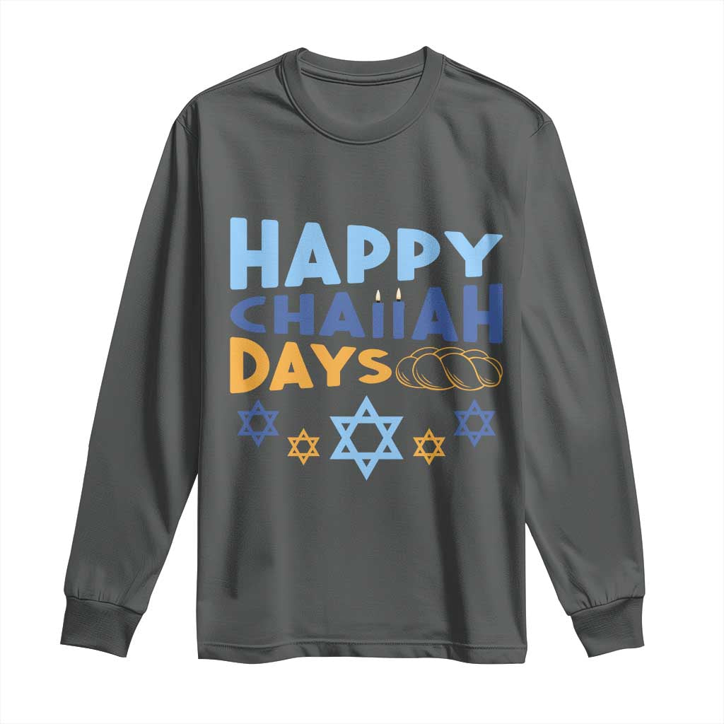 Happy Challah Days Long Sleeve Shirt Hanukkah Holiday Gift TS12 Dark Heather Print Your Wear