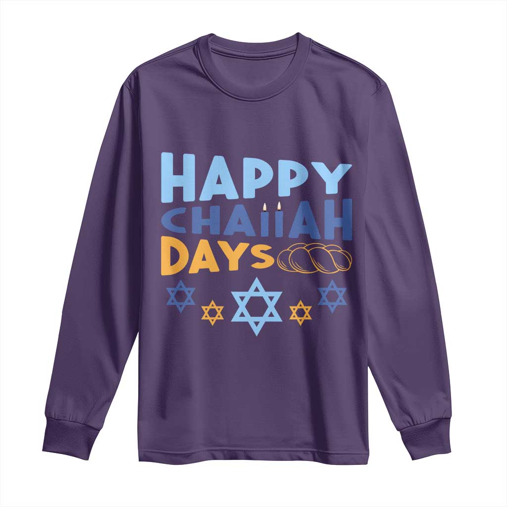 Happy Challah Days Long Sleeve Shirt Hanukkah Holiday Gift TS12 Purple Print Your Wear