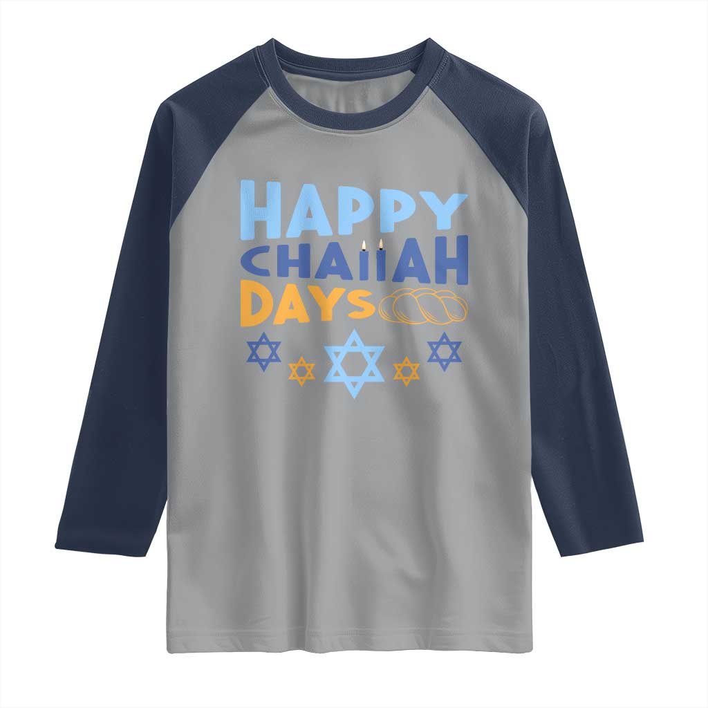 Happy Challah Days Raglan Shirt Hanukkah Holiday Gift TS12 Sport Gray Navy Print Your Wear