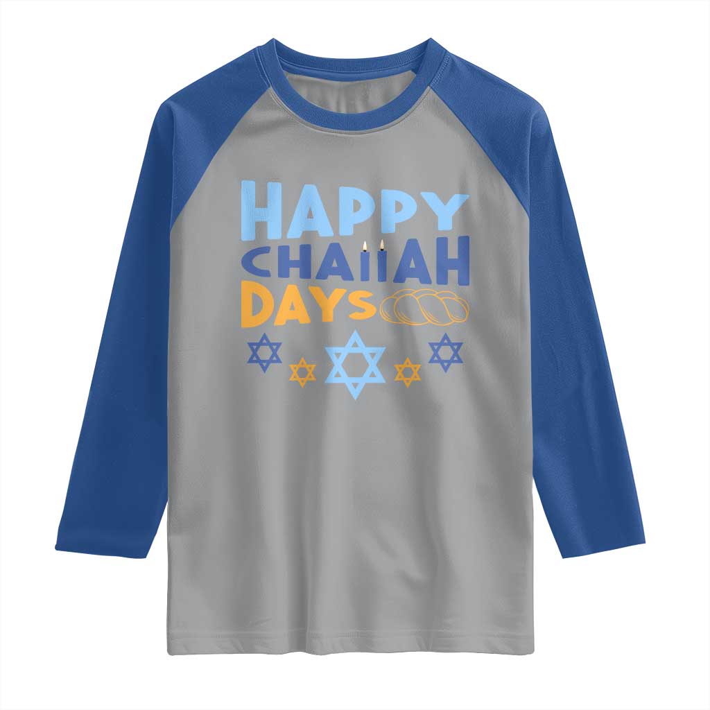 Happy Challah Days Raglan Shirt Hanukkah Holiday Gift TS12 Sport Gray Royal Print Your Wear