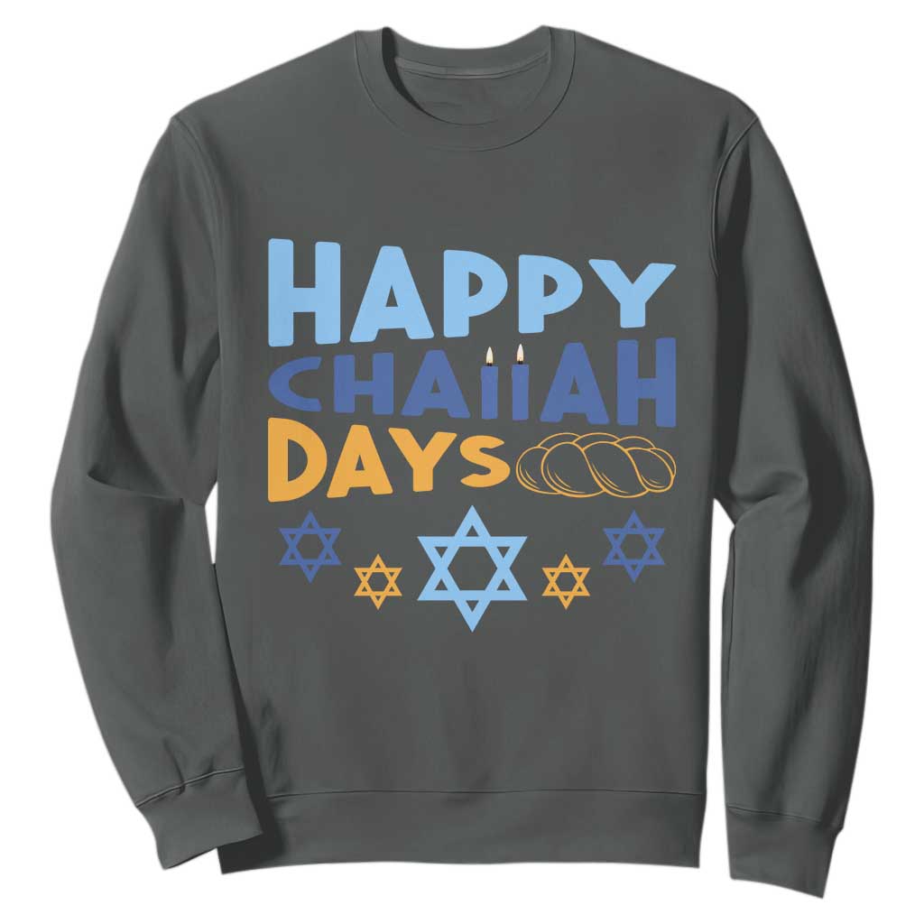 Happy Challah Days Sweatshirt Hanukkah Holiday Gift TS12 Dark Heather Print Your Wear
