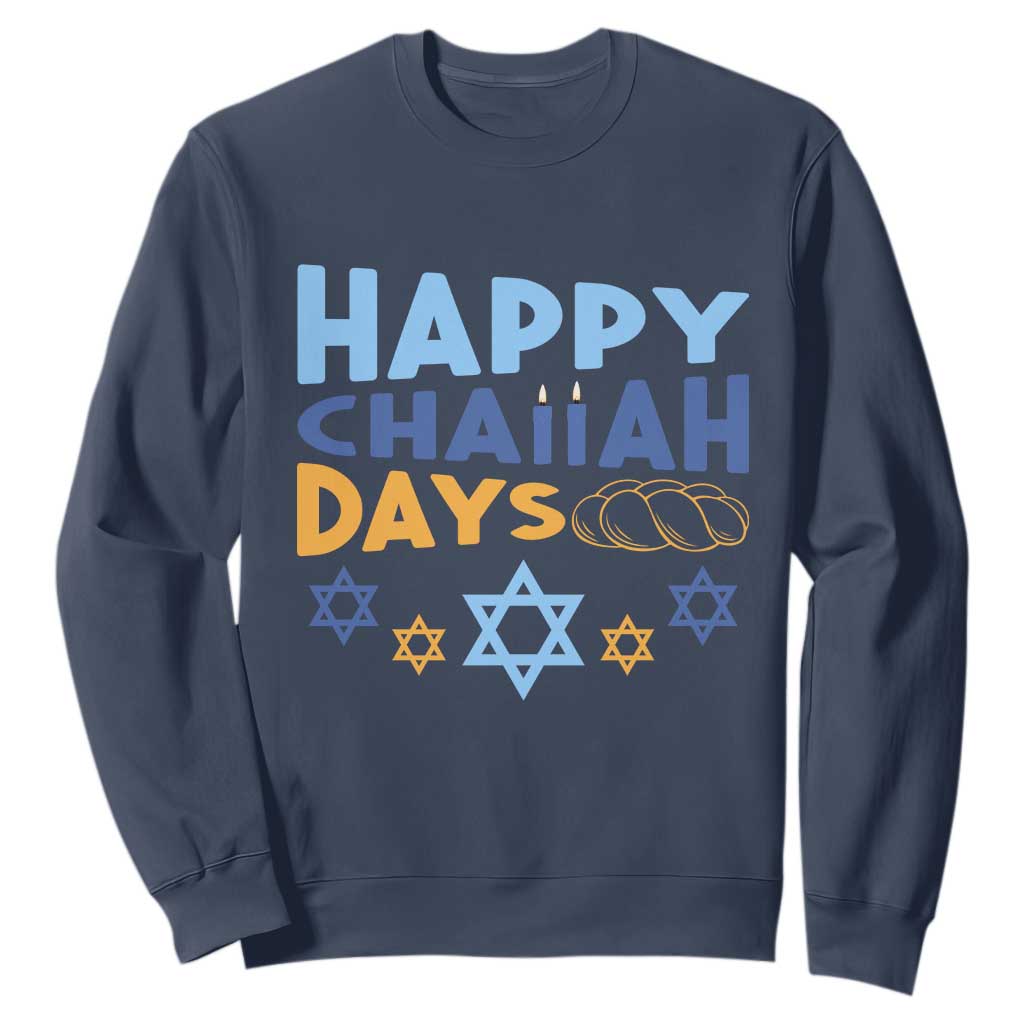 Happy Challah Days Sweatshirt Hanukkah Holiday Gift TS12 Navy Print Your Wear