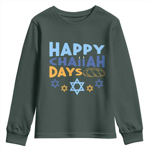 Happy Challah Days Youth Sweatshirt Hanukkah Holiday Gift TS12 Dark Forest Green Print Your Wear
