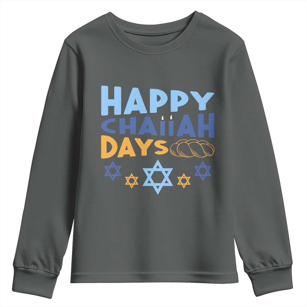 Happy Challah Days Youth Sweatshirt Hanukkah Holiday Gift TS12 Dark Heather Print Your Wear