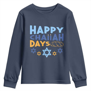 Happy Challah Days Youth Sweatshirt Hanukkah Holiday Gift TS12 Navy Print Your Wear