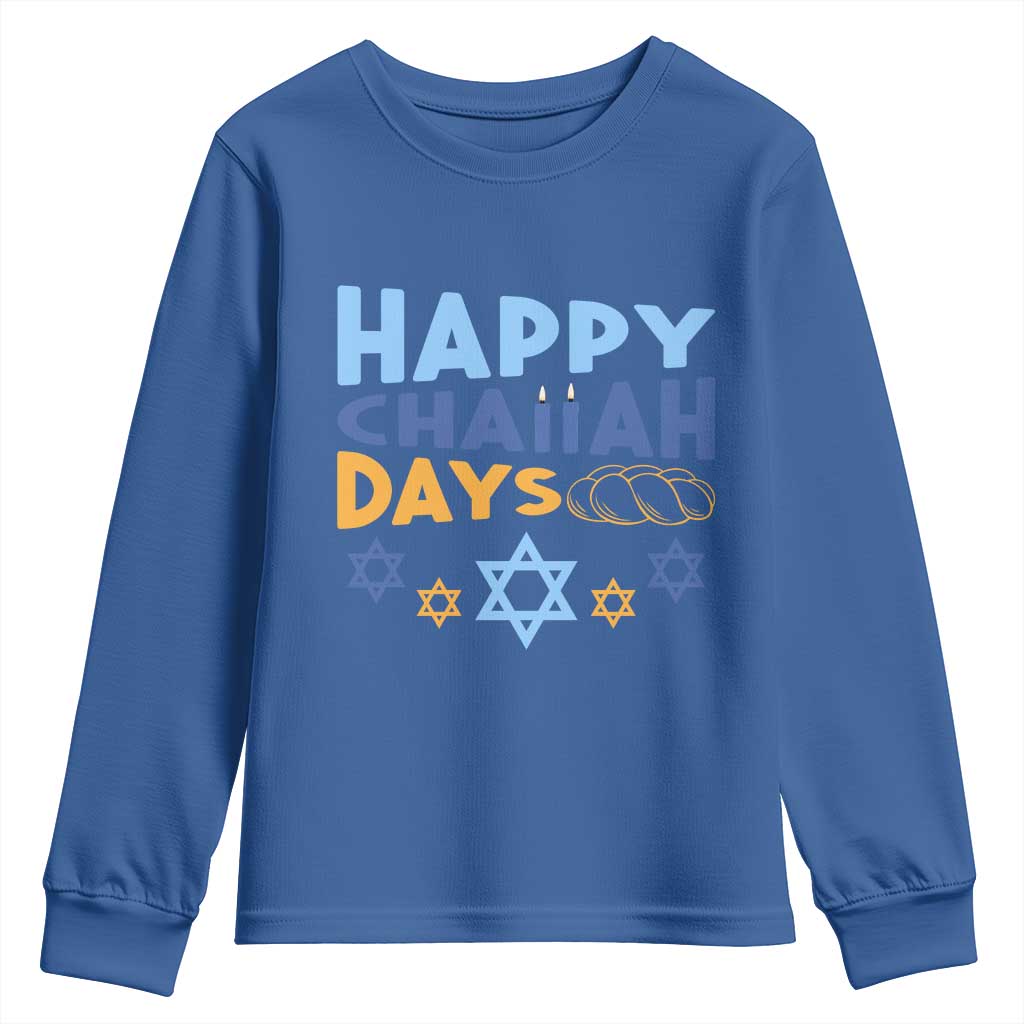 Happy Challah Days Youth Sweatshirt Hanukkah Holiday Gift TS12 Royal Blue Print Your Wear