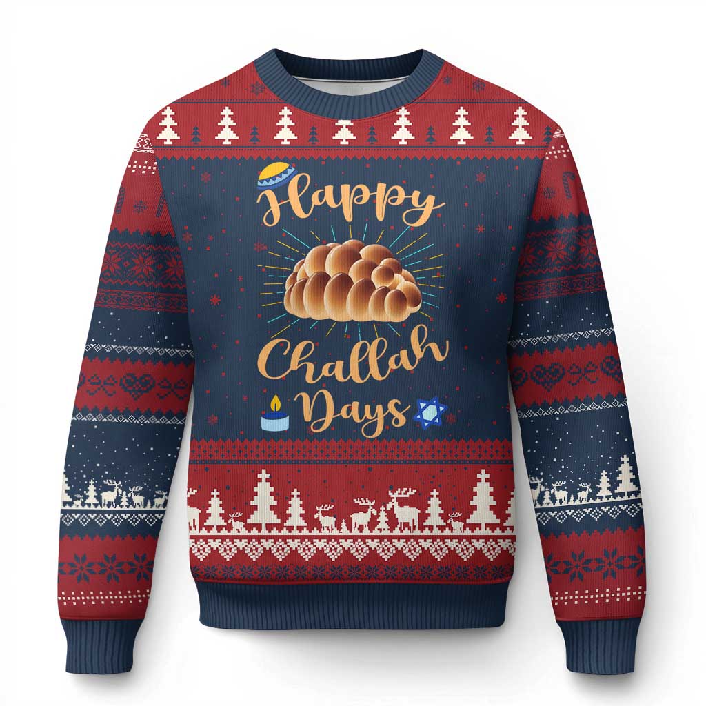 Funny Hanukkah Happy Challah Days Ugly Christmas Sweater Jewish Gift TS12 Navy Red Print Your Wear