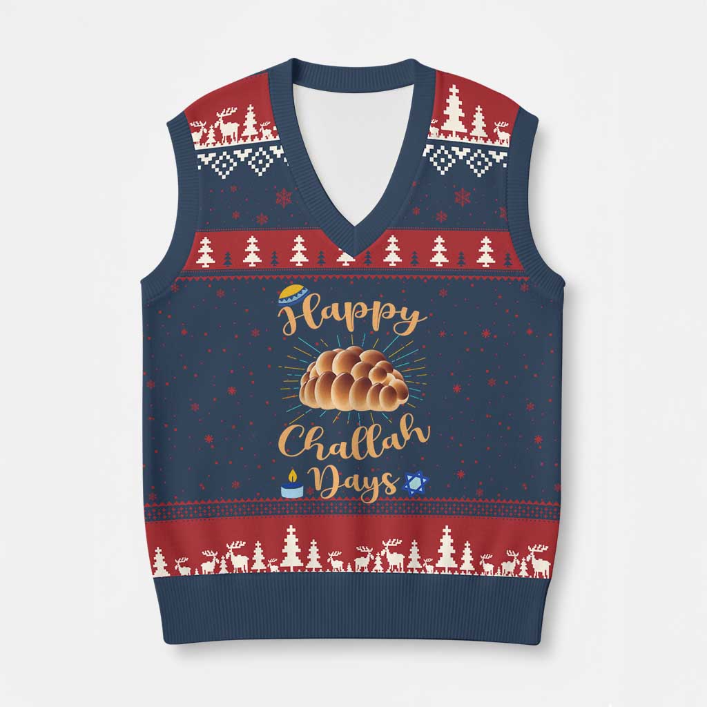 Funny Hanukkah Happy Challah Days V-Neck Knit Sweater Vest Jewish Gift TS12 Navy Red Print Your Wear