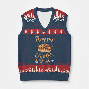 Funny Hanukkah Happy Challah Days V-Neck Knit Sweater Vest Jewish Gift TS12 Navy Red Print Your Wear