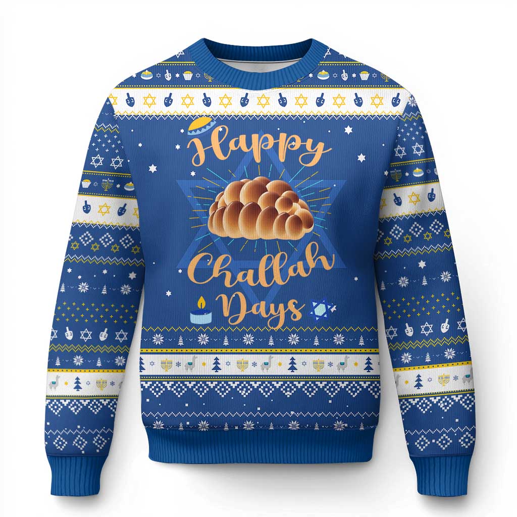 Funny Chanukkah Happy Challah Days Hanukkah Ugly Sweater Jewish Gift TS12 Blue White Print Your Wear