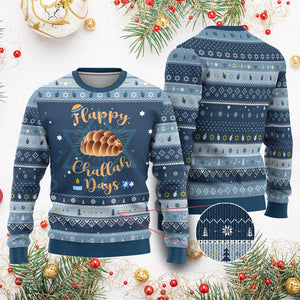 Funny Chanukkah Happy Challah Days Hanukkah Ugly Sweater Jewish Gift TS12 Navy Light Blue Print Your Wear