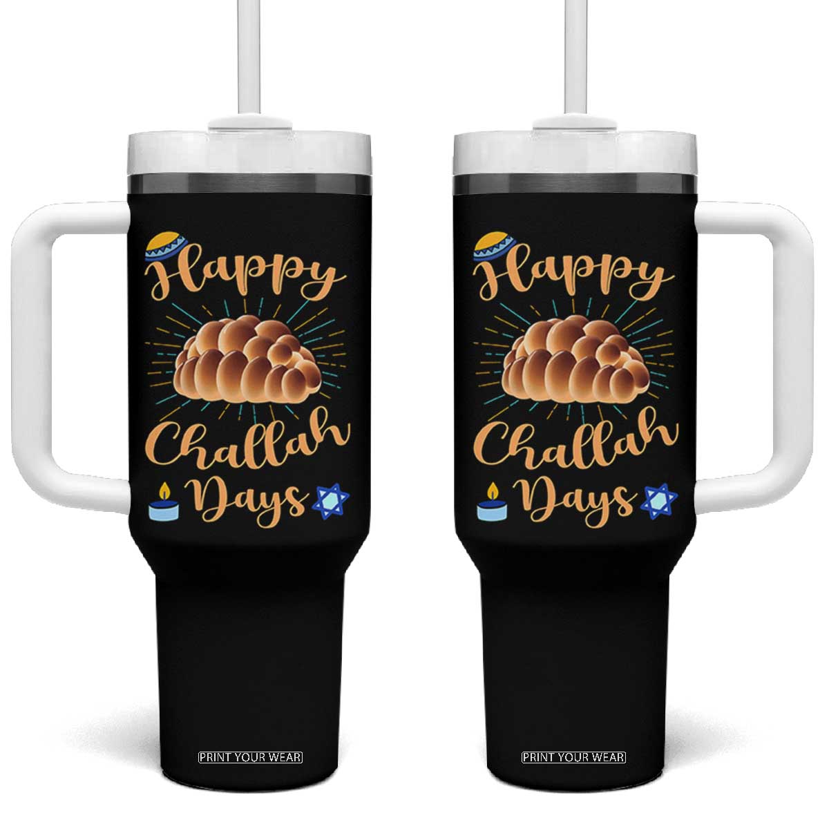 Funny Hanukkah Happy Challah Days Tumbler With Handle Jewish Gift TS12 One Size: 40 oz Black Print Your Wear