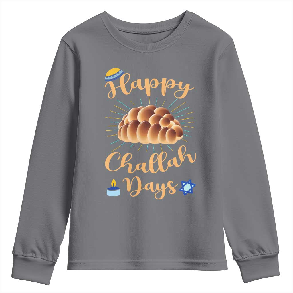 Funny Hanukkah Happy Challah Days Youth Sweatshirt Jewish Gift TS12 Charcoal Print Your Wear