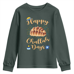 Funny Hanukkah Happy Challah Days Youth Sweatshirt Jewish Gift TS12 Dark Forest Green Print Your Wear