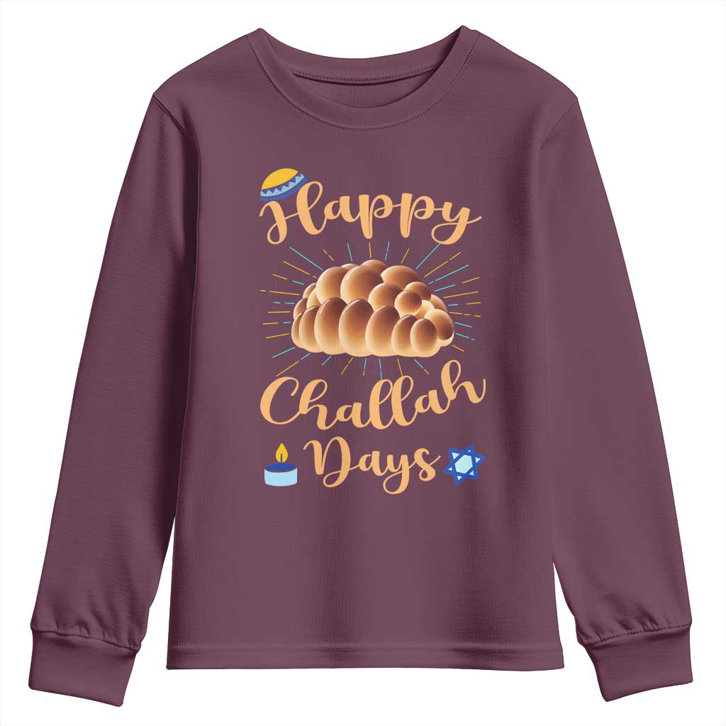 Funny Hanukkah Happy Challah Days Youth Sweatshirt Jewish Gift TS12 Maroon Print Your Wear
