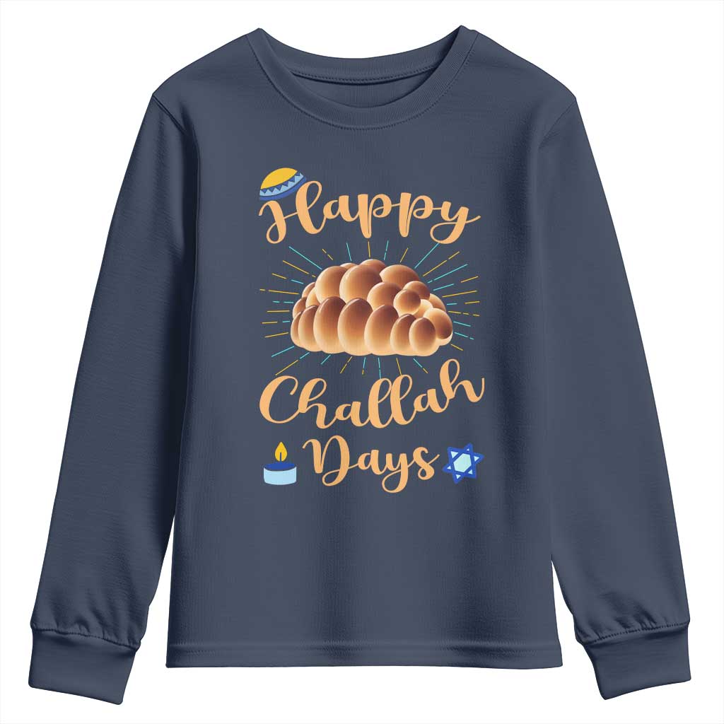 Funny Hanukkah Happy Challah Days Youth Sweatshirt Jewish Gift TS12 Navy Print Your Wear