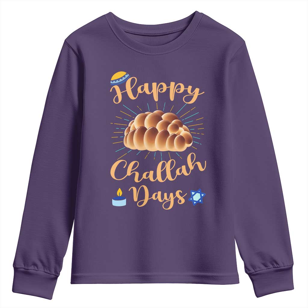 Funny Hanukkah Happy Challah Days Youth Sweatshirt Jewish Gift TS12 Purple Print Your Wear