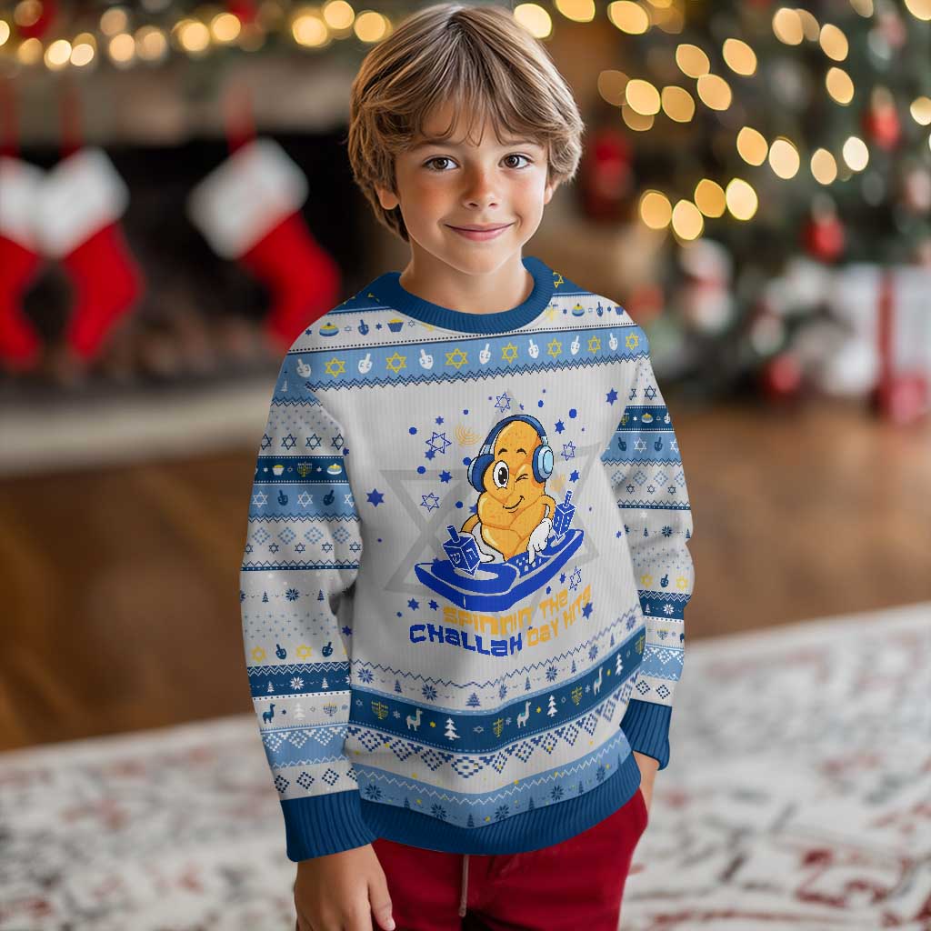 Chanukkah DJ Challah And Dreidel Hanukkah Ugly Sweater Funny Jewish Gift TS12 Gray Blue Print Your Wear