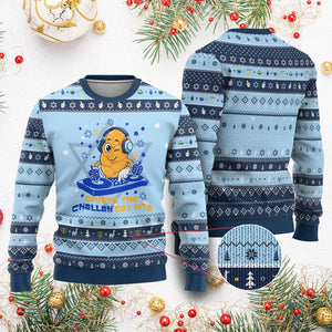 Chanukkah DJ Challah And Dreidel Hanukkah Ugly Sweater Funny Jewish Gift TS12 Light Blue Navy Print Your Wear