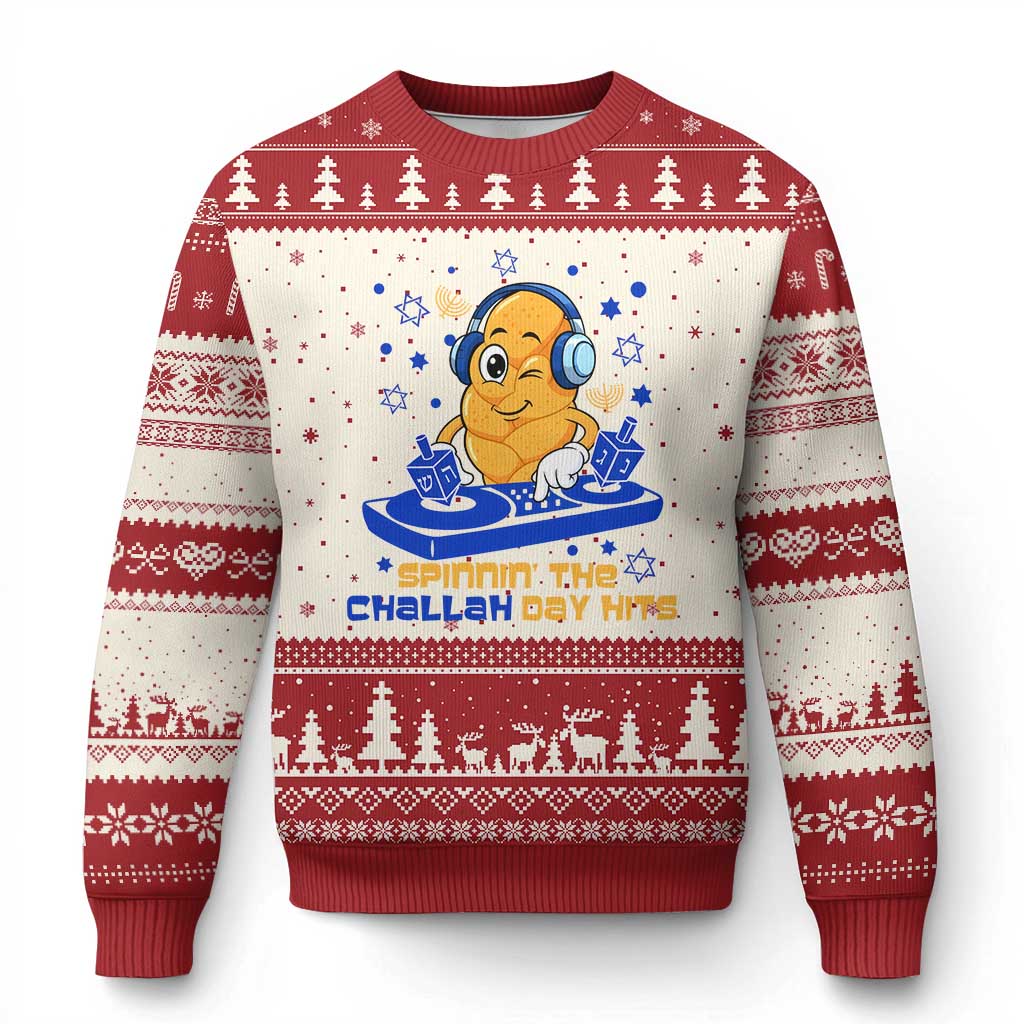 Hanukkah DJ Challah And Dreidel Ugly Christmas Sweater Funny Jewish Gift TS12 Beige Red Print Your Wear