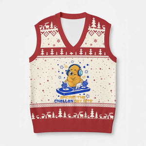 Hanukkah DJ Challah And Dreidel V-Neck Knit Sweater Vest Funny Jewish Gift TS12 Beige Red Print Your Wear