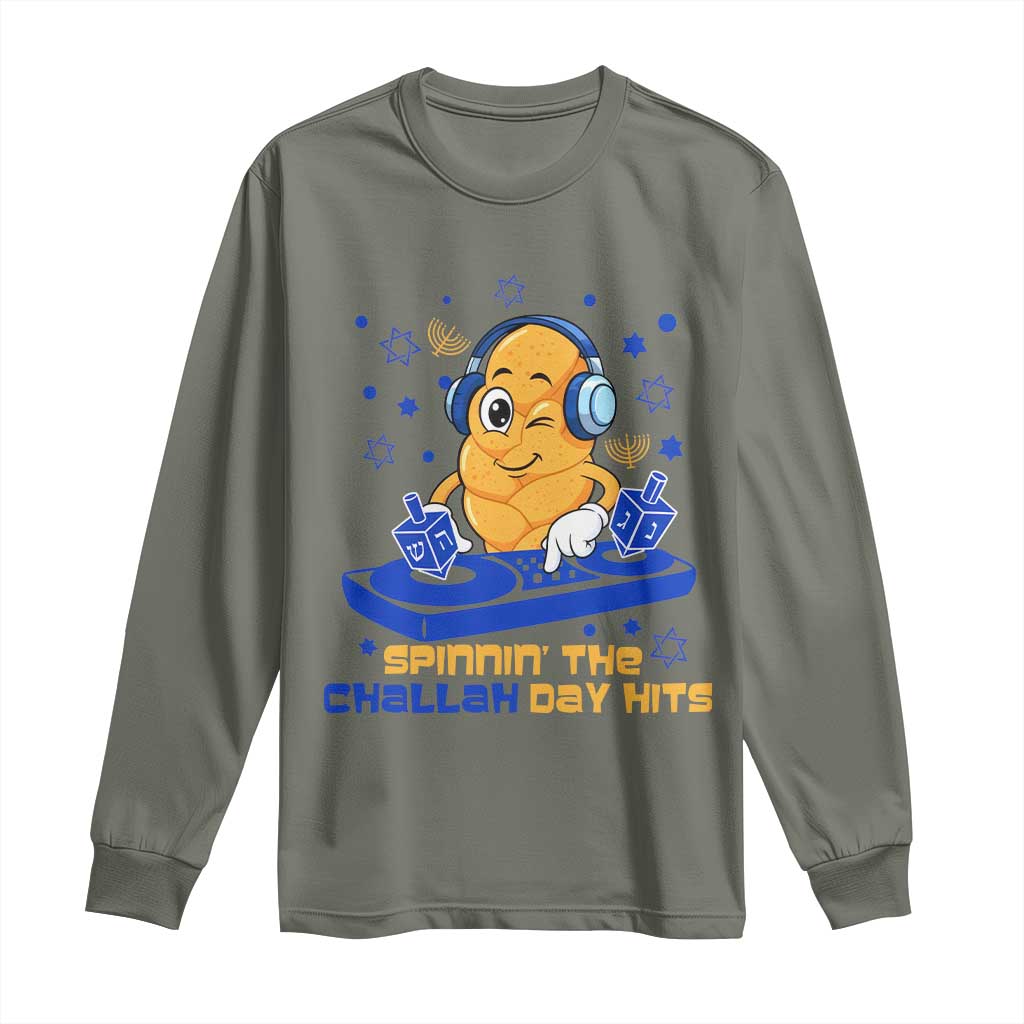 Hanukkah DJ Challah And Dreidel Long Sleeve Shirt Funny Jewish Gift TS12 Military Green Print Your Wear