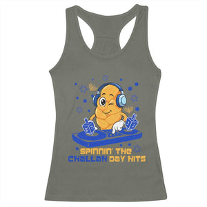 Hanukkah DJ Challah And Dreidel Racerback Tank Top Funny Jewish Gift TS12 Military Green Print Your Wear