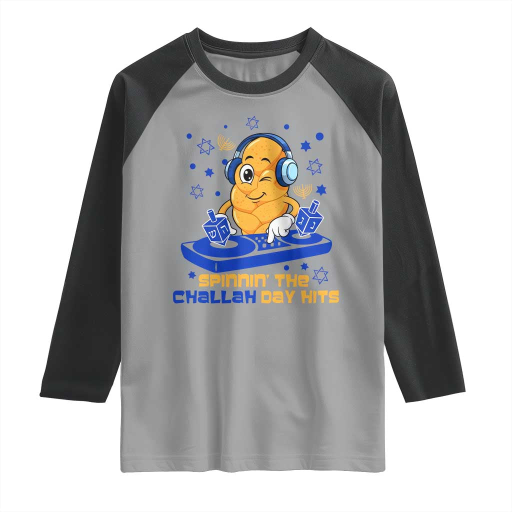 Hanukkah DJ Challah And Dreidel Raglan Shirt Funny Jewish Gift TS12 Sport Gray Black Print Your Wear