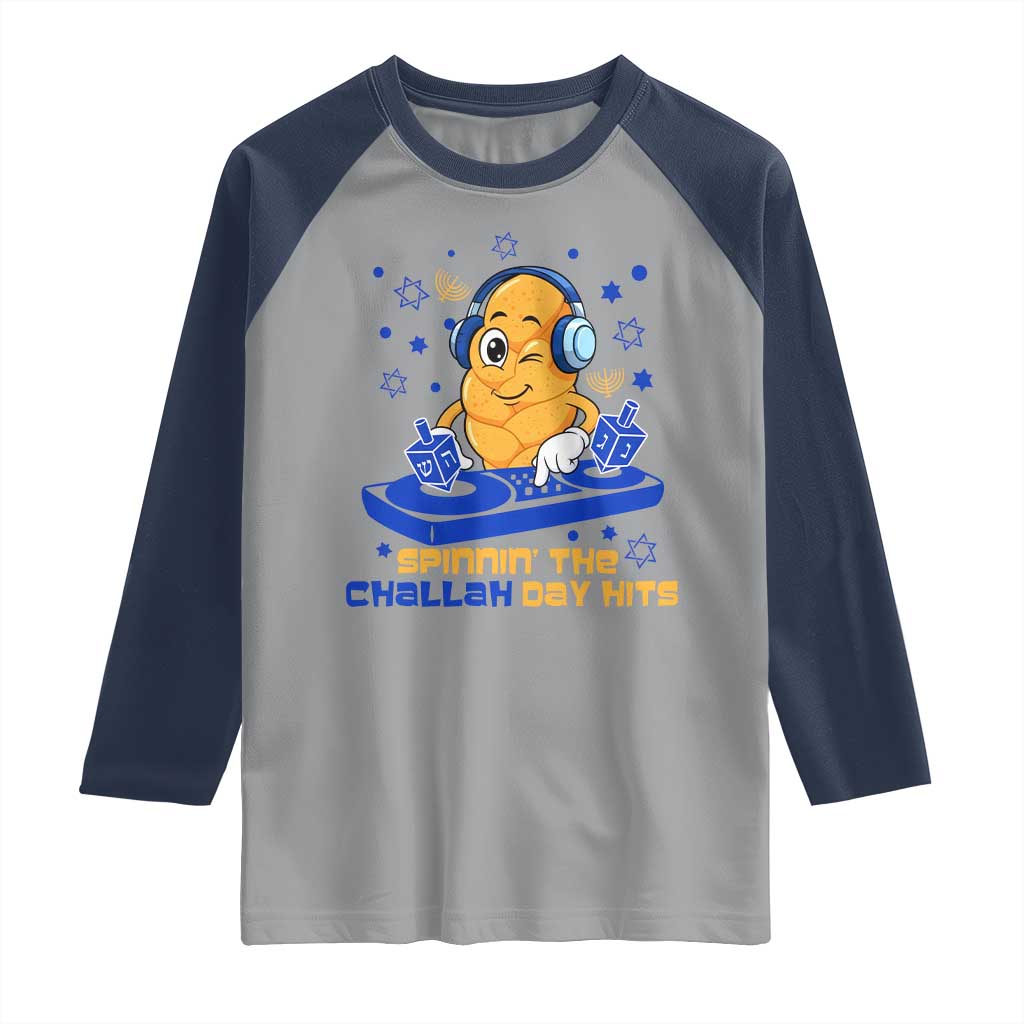 Hanukkah DJ Challah And Dreidel Raglan Shirt Funny Jewish Gift TS12 Sport Gray Navy Print Your Wear