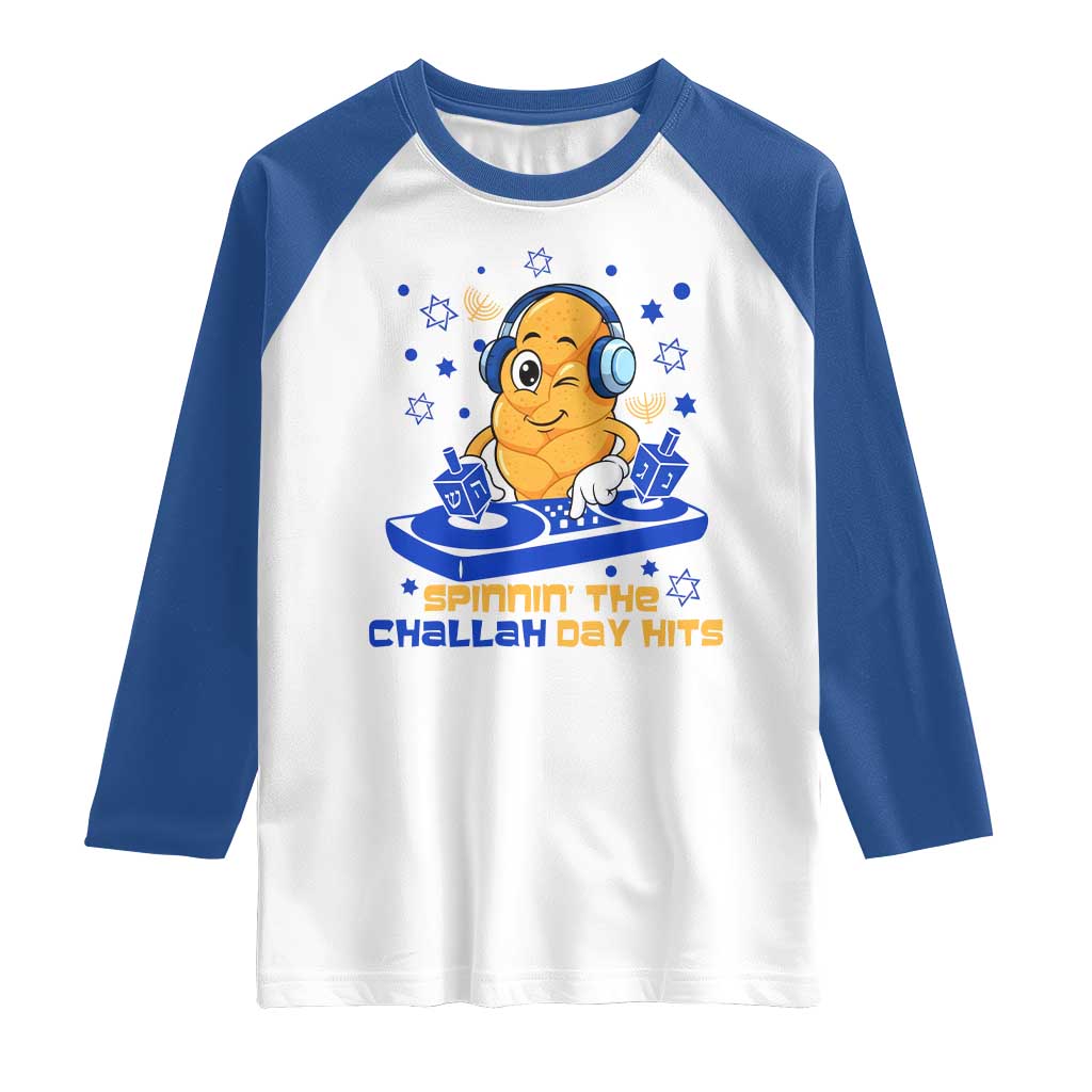 Hanukkah DJ Challah And Dreidel Raglan Shirt Funny Jewish Gift TS12 White Royal Print Your Wear