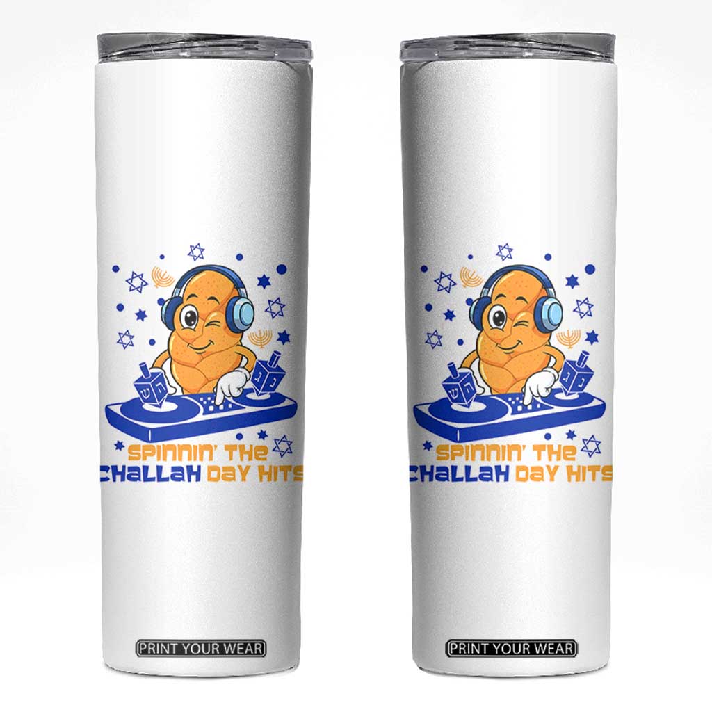 Hanukkah DJ Challah And Dreidel Skinny Tumbler Funny Jewish Gift TS12 White Print Your Wear