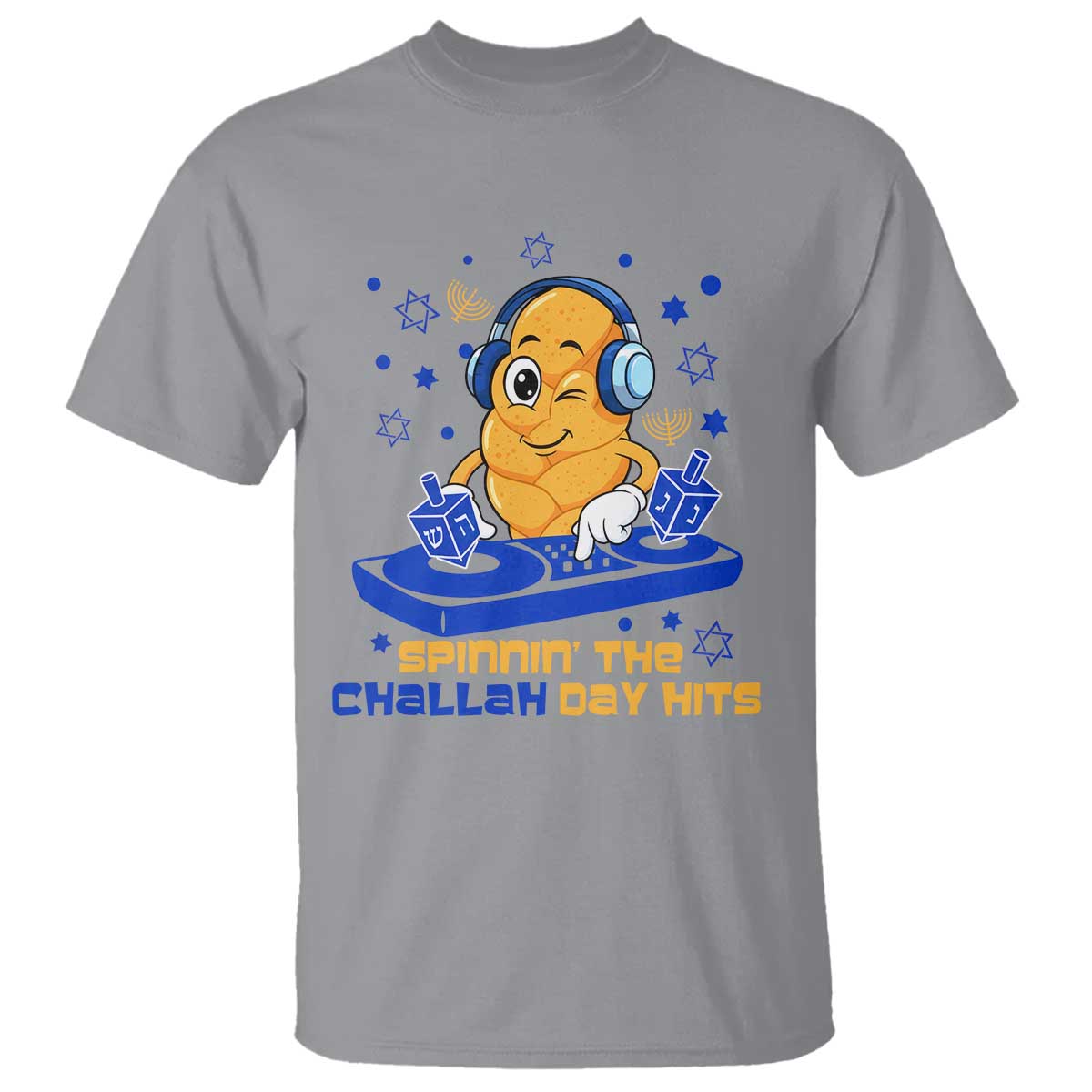 Hanukkah DJ Challah And Dreidel T Shirt Funny Jewish Gift TS12 Sport Gray Print Your Wear