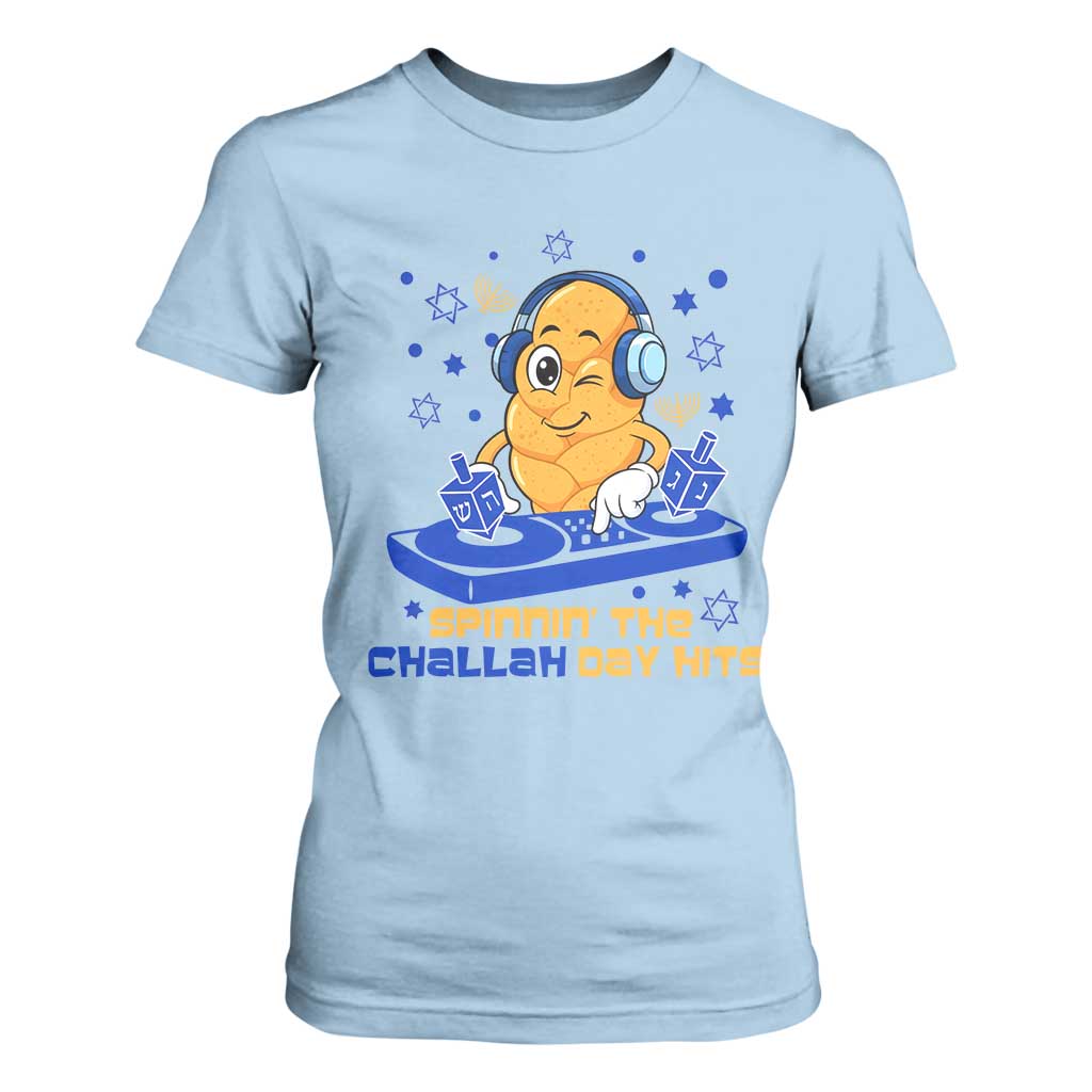 Hanukkah DJ Challah And Dreidel T Shirt For Women Funny Jewish Gift TS12 Light Blue Print Your Wear