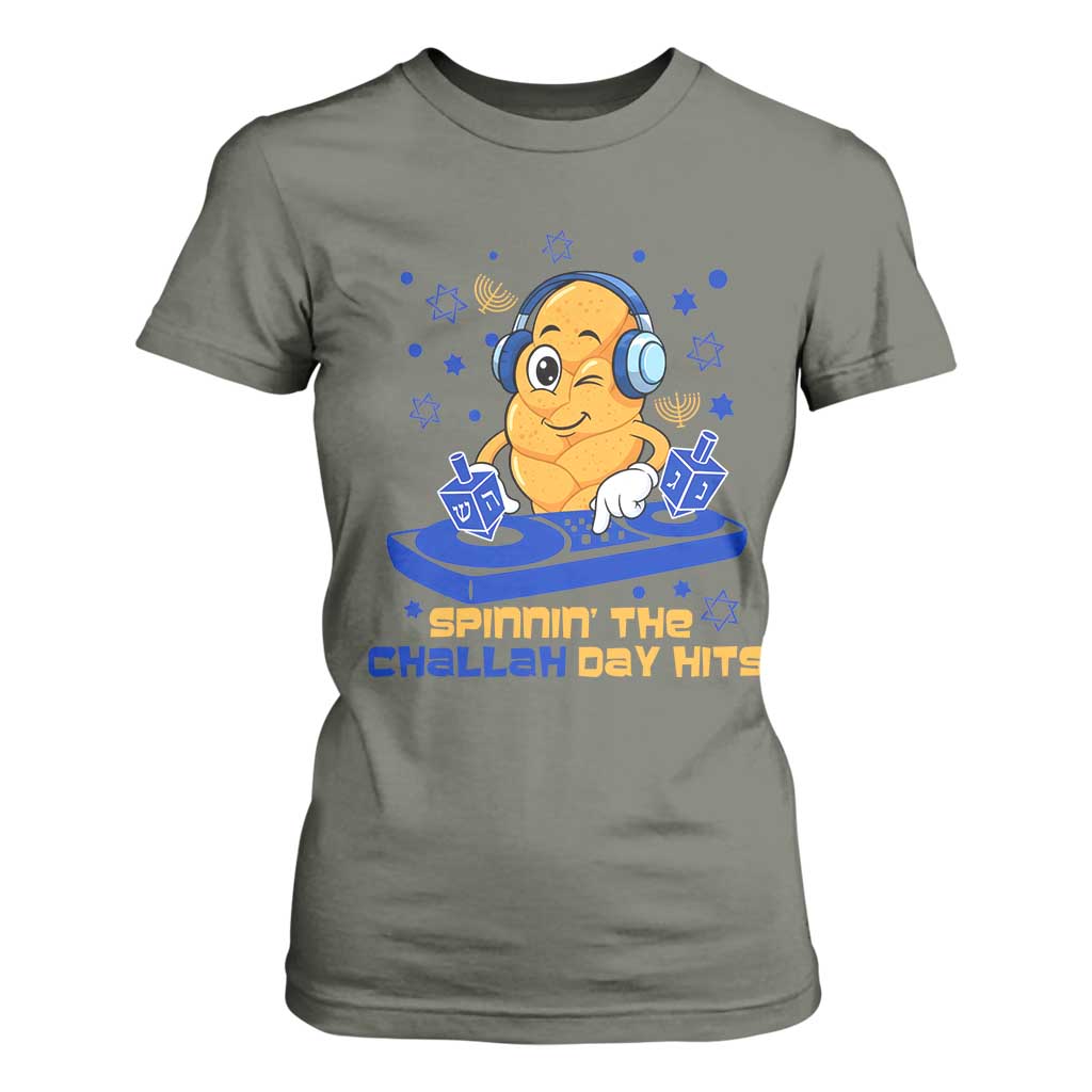 Hanukkah DJ Challah And Dreidel T Shirt For Women Funny Jewish Gift TS12 Military Green Print Your Wear