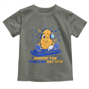 Hanukkah DJ Challah And Dreidel Toddler T Shirt Funny Jewish Gift TS12 Military Green Print Your Wear