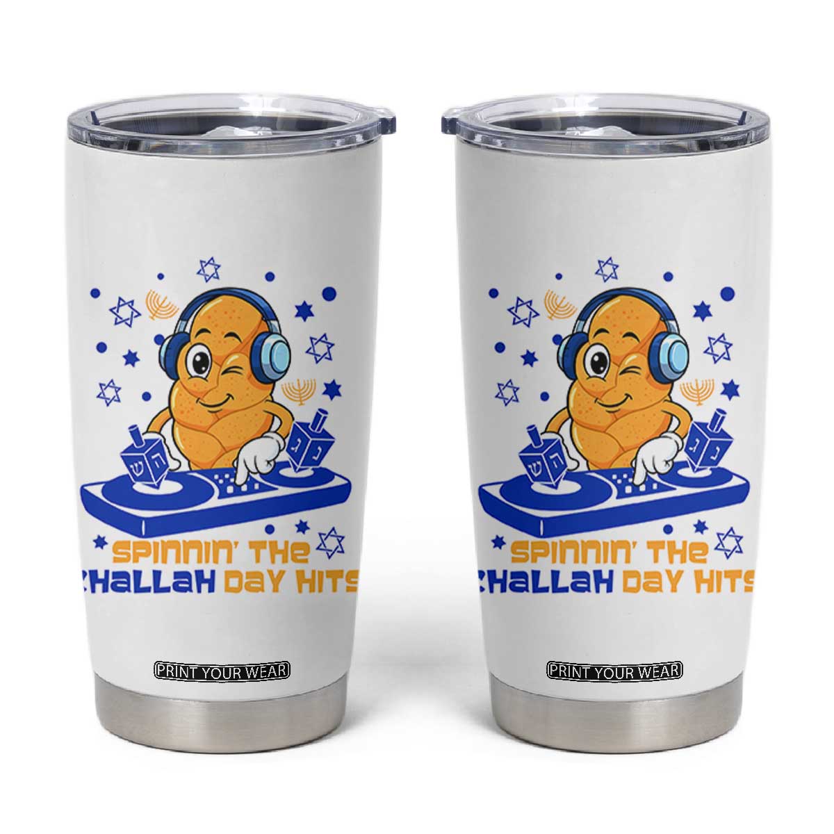 Hanukkah DJ Challah And Dreidel Tumbler Cup Funny Jewish Gift TS12 White Print Your Wear