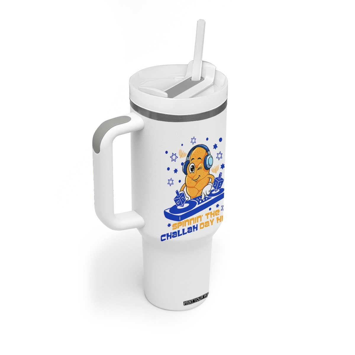 Hanukkah DJ Challah And Dreidel Tumbler With Handle Funny Jewish Gift TS12 Print Your Wear