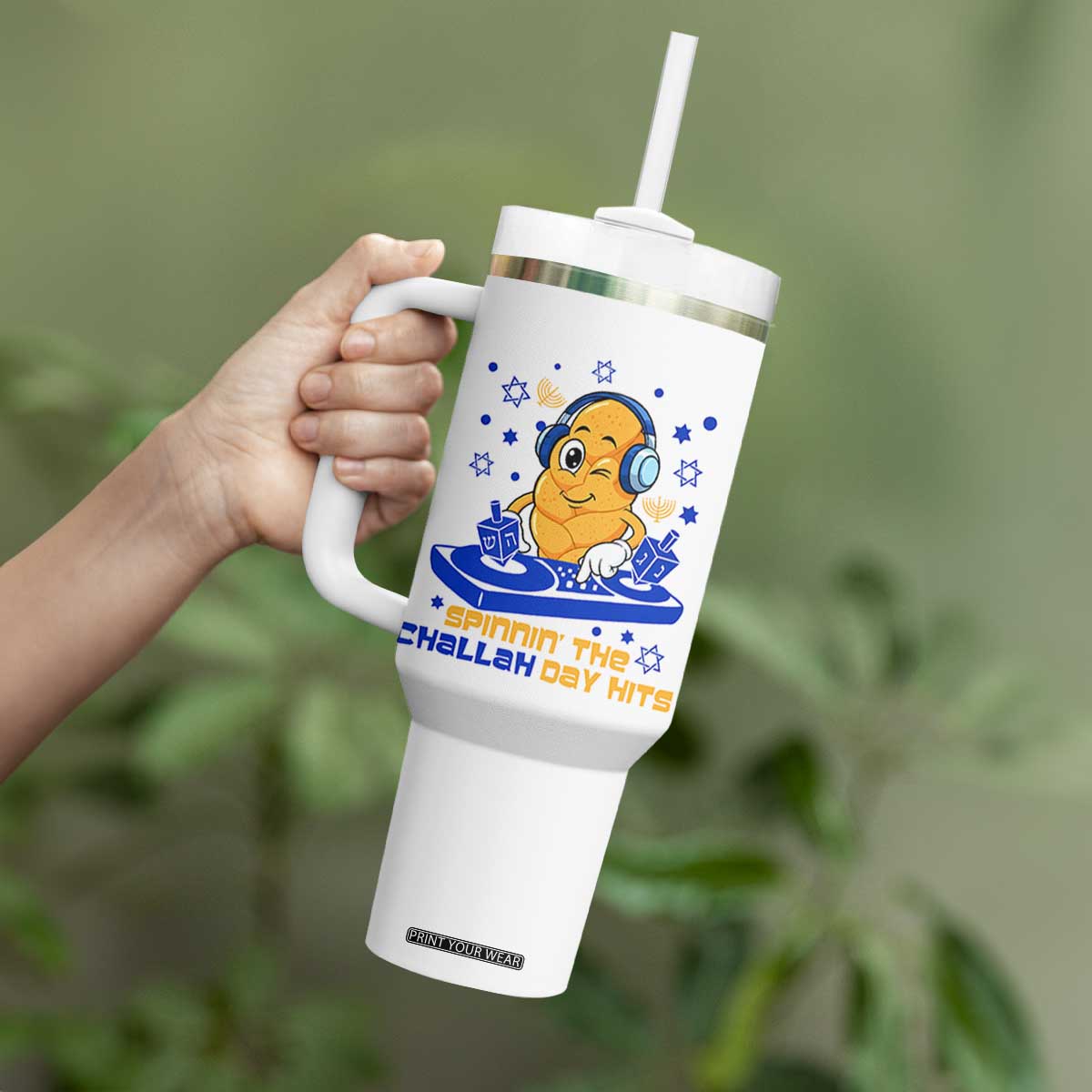 Hanukkah DJ Challah And Dreidel Tumbler With Handle Funny Jewish Gift TS12 Print Your Wear