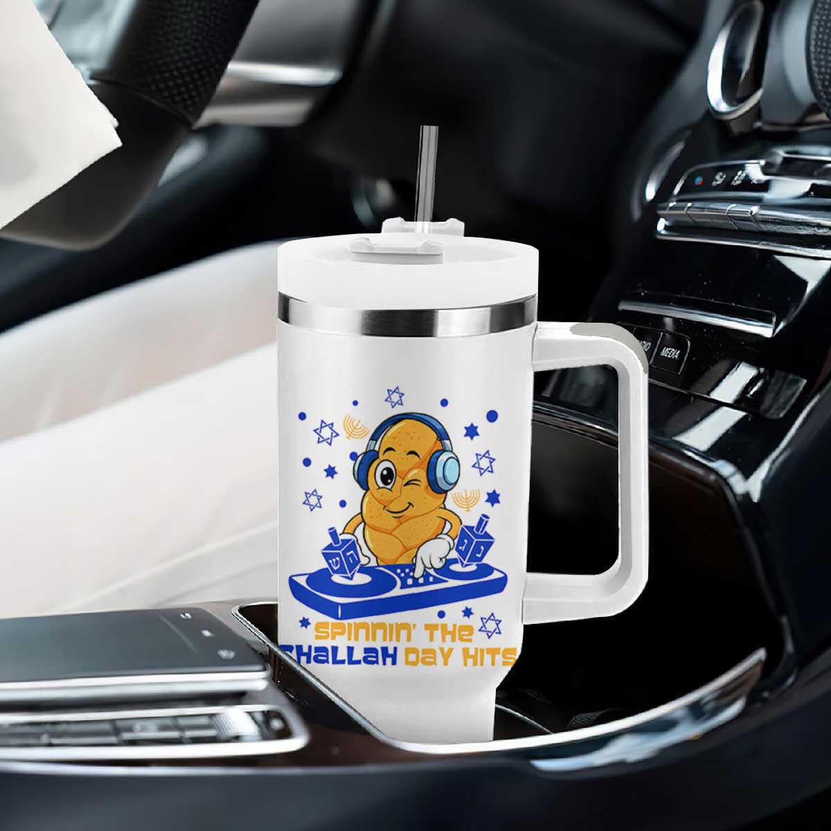 Hanukkah DJ Challah And Dreidel Tumbler With Handle Funny Jewish Gift TS12 Print Your Wear