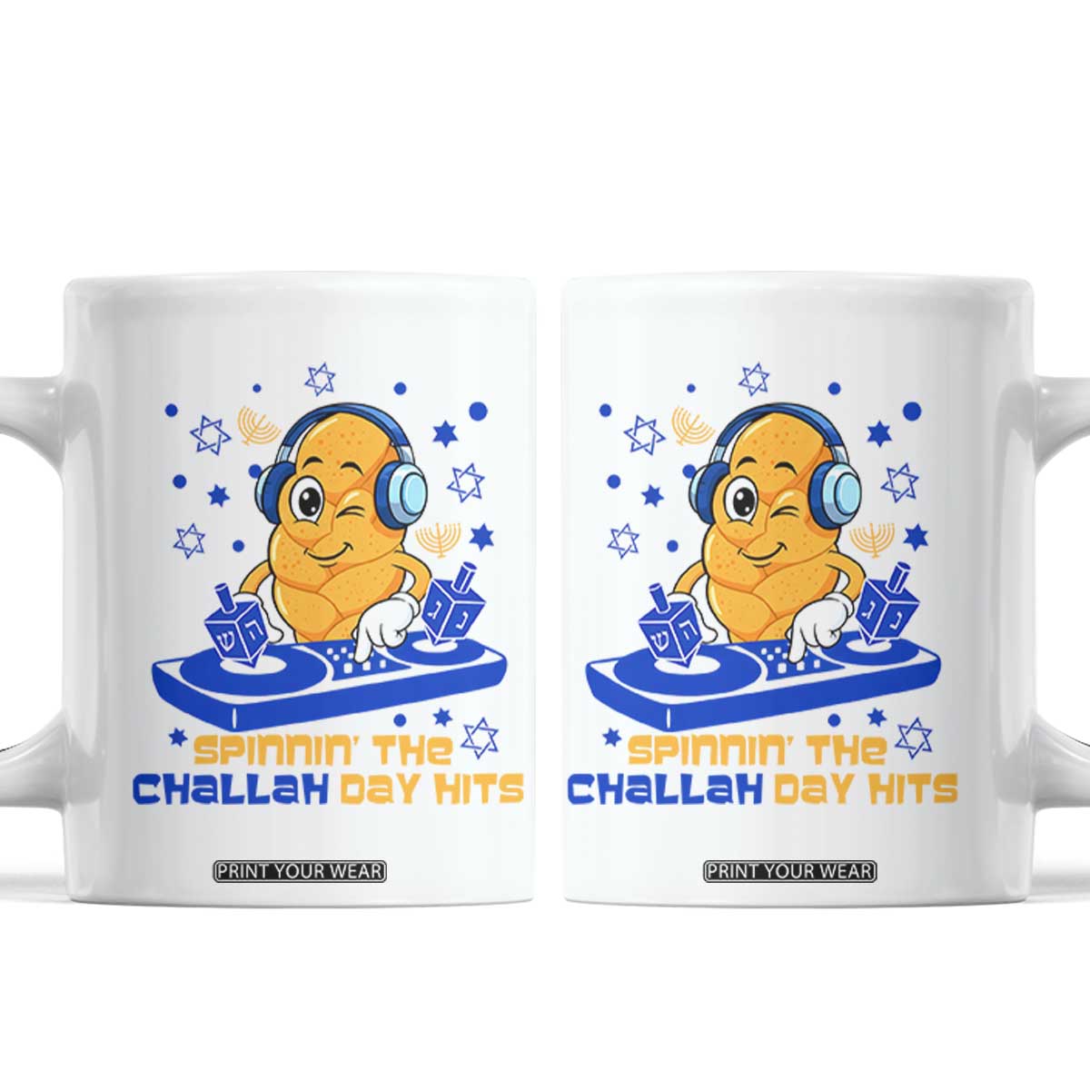 Hanukkah DJ Challah And Dreidel Coffee Mug Funny Jewish Gift TS12 White Print Your Wear