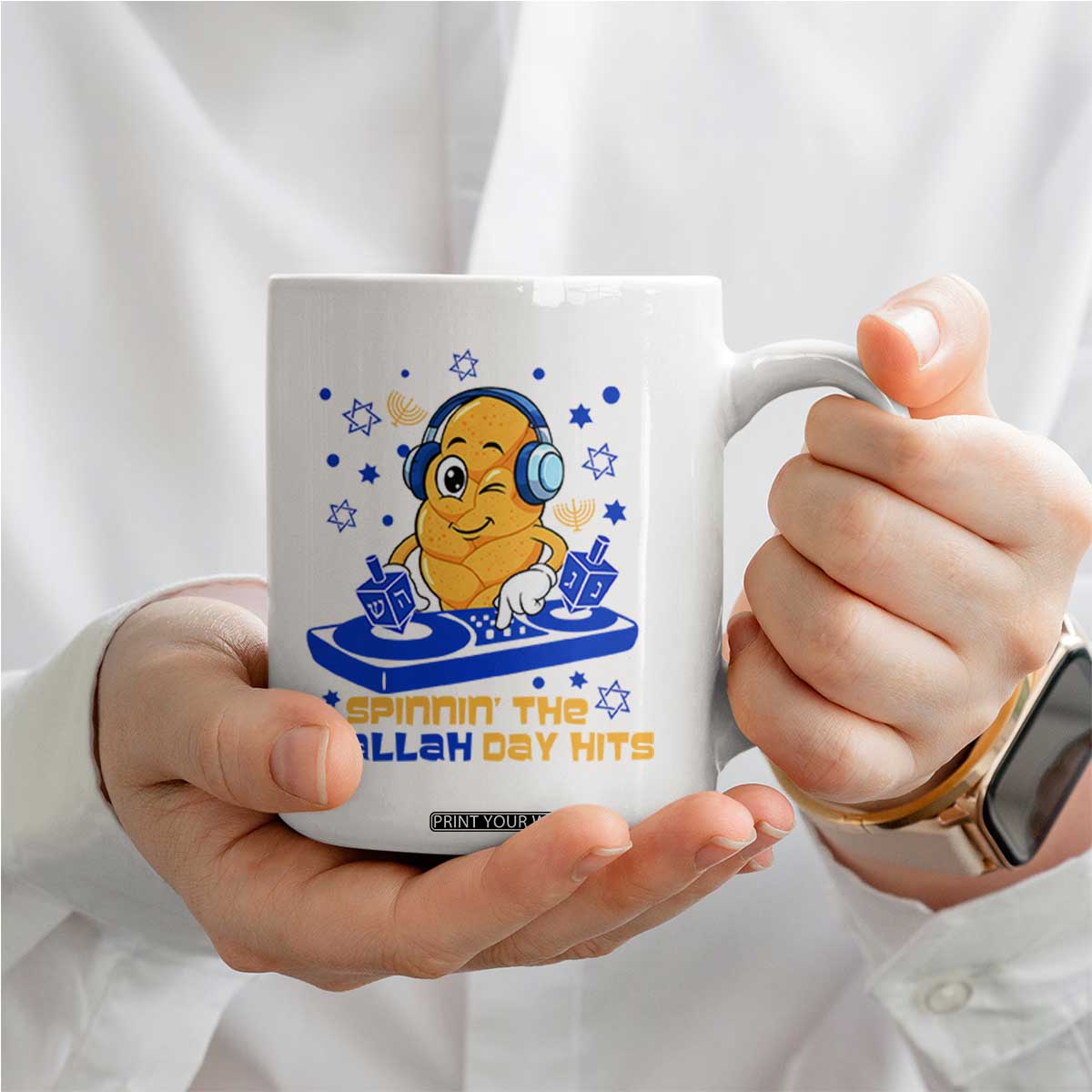 Hanukkah DJ Challah And Dreidel Coffee Mug Funny Jewish Gift TS12 Print Your Wear
