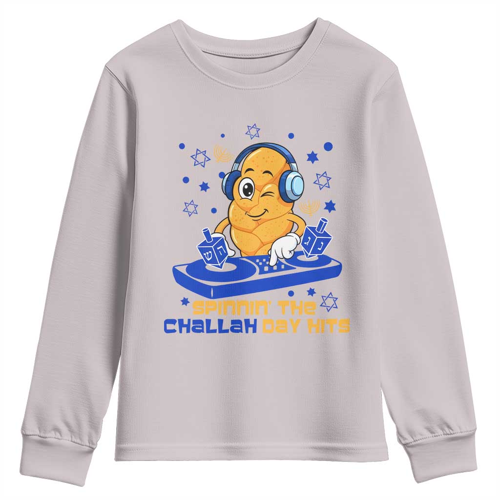 Hanukkah DJ Challah And Dreidel Youth Sweatshirt Funny Jewish Gift TS12 Ice Gray Print Your Wear