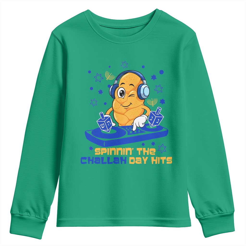 Hanukkah DJ Challah And Dreidel Youth Sweatshirt Funny Jewish Gift TS12 Irish Green Print Your Wear