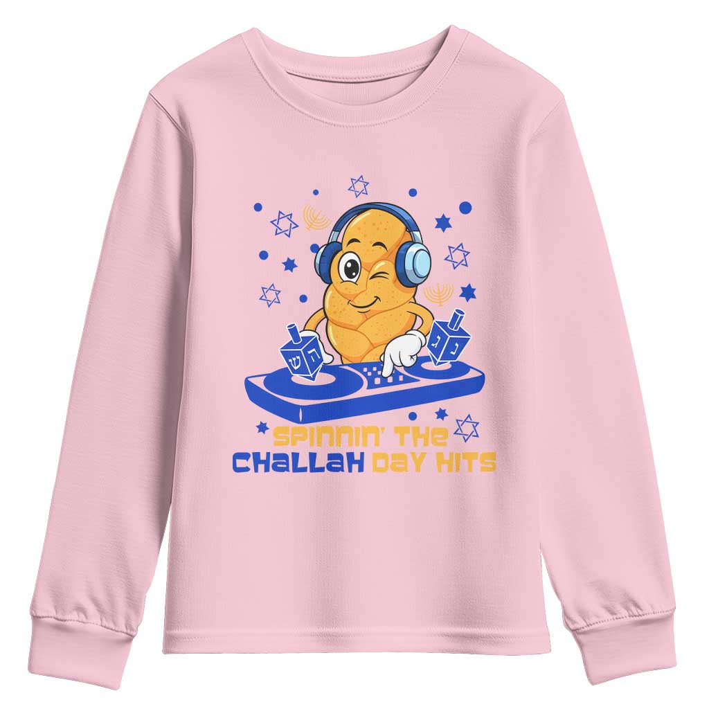 Hanukkah DJ Challah And Dreidel Youth Sweatshirt Funny Jewish Gift TS12 Light Pink Print Your Wear