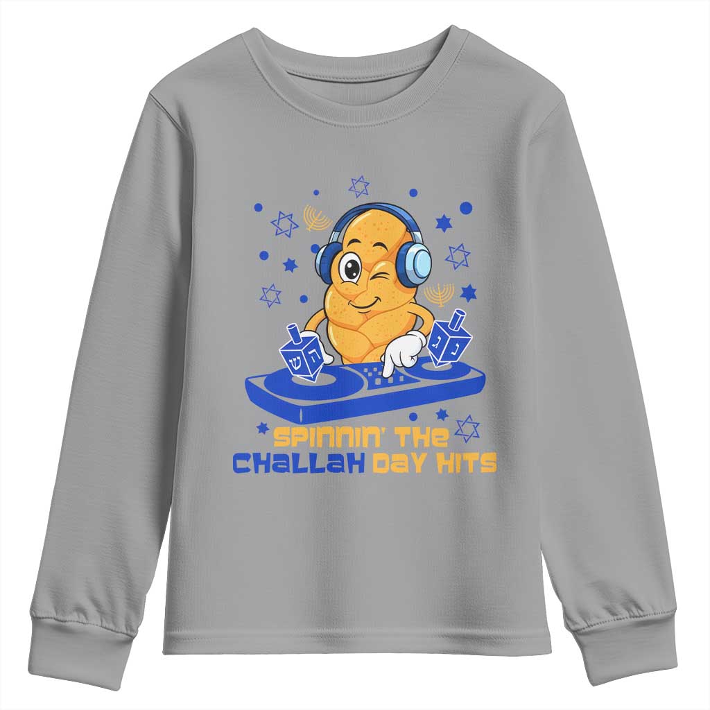 Hanukkah DJ Challah And Dreidel Youth Sweatshirt Funny Jewish Gift TS12 Sport Gray Print Your Wear