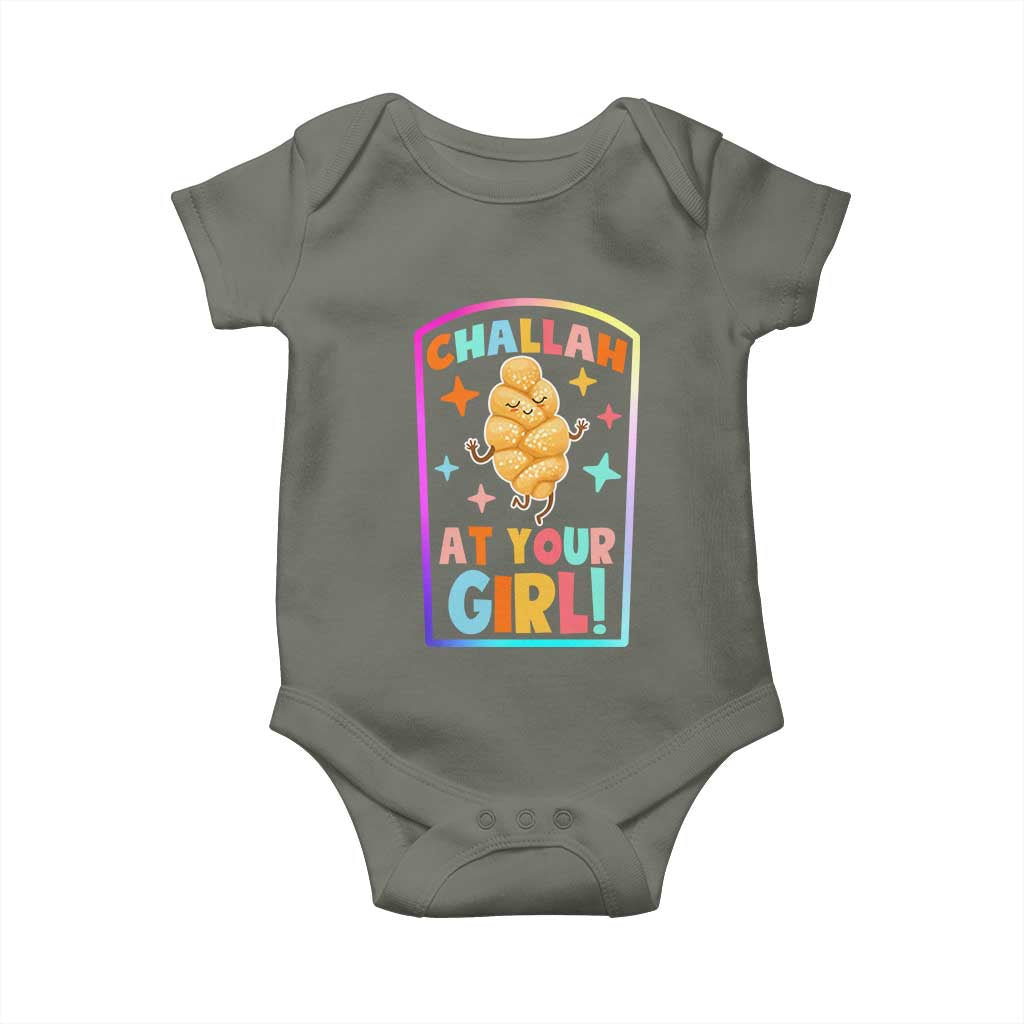 Funny Hanukkah Challah At Ya Girl Baby Onesie Jewish Chanukah Bread Gift TS12 Military Green Print Your Wear