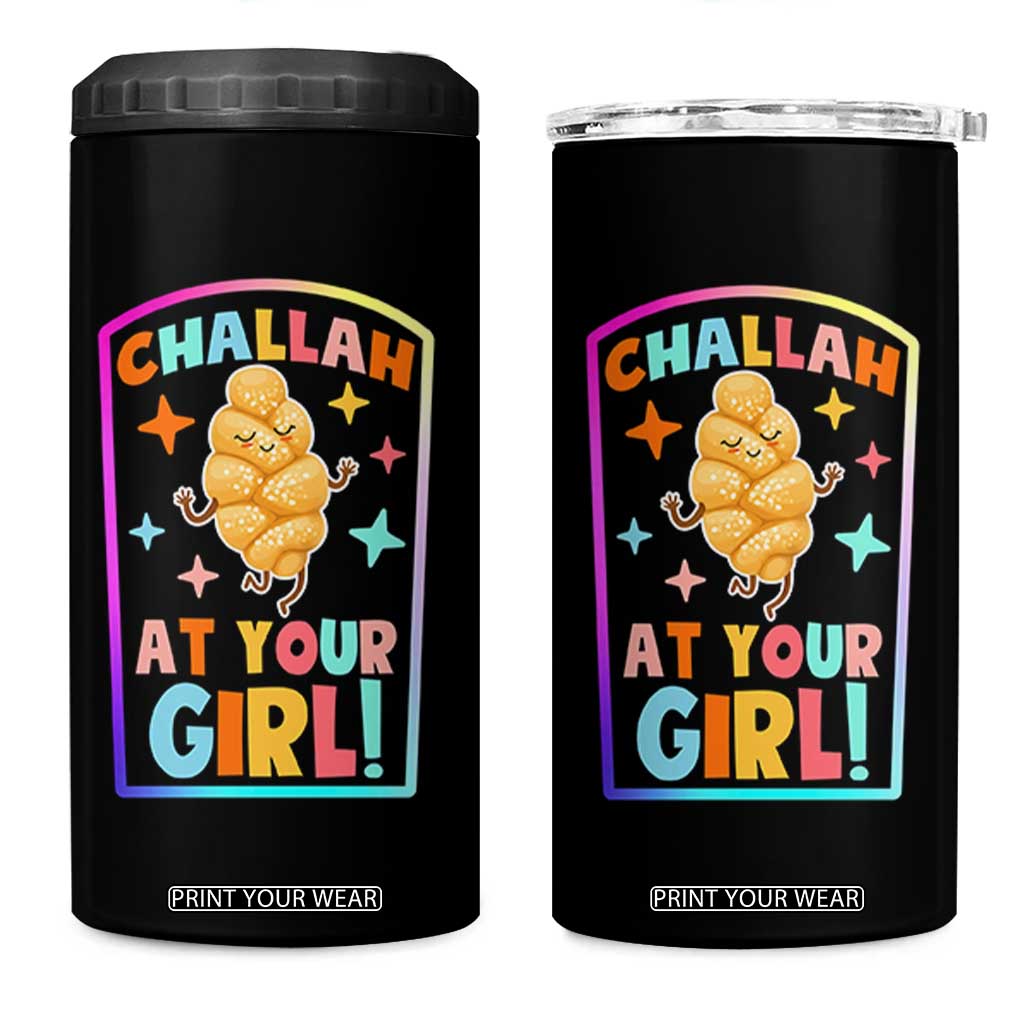 Funny Hanukkah Challah At Ya Girl 4 in 1 Can Cooler Tumbler Jewish Chanukah Bread Gift TS12 One Size: 16 oz Black Print Your Wear
