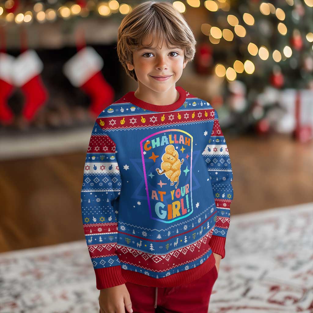 Funny Challah At Ya Girl Hanukkah Ugly Sweater Jewish Chanukah Bread Gift TS12 Blue Red Print Your Wear