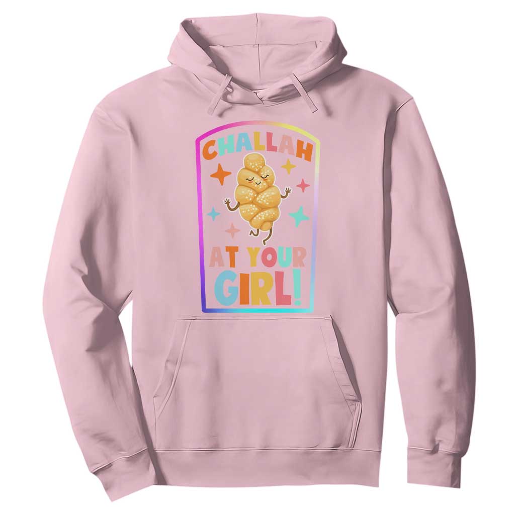 Funny Hanukkah Challah At Ya Girl Hoodie Jewish Chanukah Bread Gift TS12 Light Pink Print Your Wear