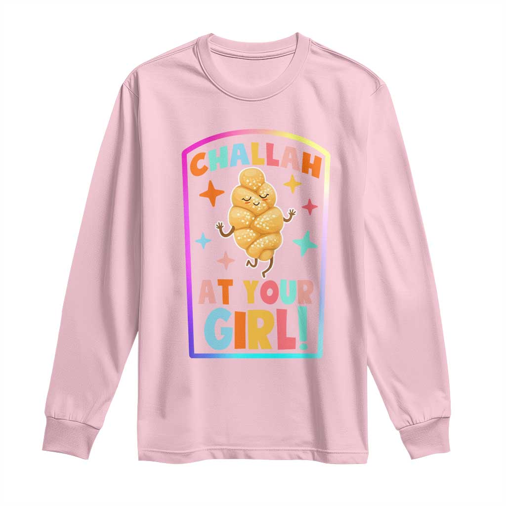 Funny Hanukkah Challah At Ya Girl Long Sleeve Shirt Jewish Chanukah Bread Gift TS12 Light Pink Print Your Wear